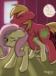  2016 applejack_(mlp) big_macintosh_(mlp) blonde_hair blush cum cutie_mark duo earth_pony english_text equine female feral fluttershy_(mlp) friendship_is_magic fur hair hi_res horse inside male mammal my_little_pony pink_hair pony red_fur sex stargazer text unseen_character window yellow_fur 