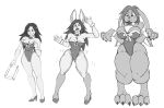  2011 annoyed anthro asuka_kazama big_breasts bow_tie breast_expansion breasts butt_expansion clothing female footwear human lagomorph mammal monochrome open_mouth rabbit sequence shoes simple_background smile smirk solo standing surprise sutibaru tekken transformation video_games white_background wide_hips 