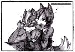  &lt;3 anthro black_nose canine clothing duo english_text female fox hair hi_res male mammal monochrome nintendo one_eye_closed short_hair star_fox text video_games wink wolf wolf_o&#039;donnell wolfmoon17 