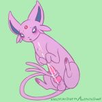  2018 animal_genitalia animal_penis balls blush canine_penis cum cum_on_penis eeveelution electrikestorm espeon feral forehead_gem fur green_background hi_res knot male mammal masturbation nintendo open_mouth orgasm orgasm_face pawpads paws penile_masturbation penis pink_fur pink_penis pok&eacute;mon pok&eacute;mon_(species) sex simple_background sitting small_feet small_nose solo tail_sex tailjob video_games 