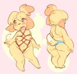  animal_crossing anthro barely_visible_genitalia big_butt blush bound breasts butt canine clothing female fur furgonomics glacierclear isabelle_(animal_crossing) mammal nintendo open_mouth panties pussy rear_view rope rope_bondage rope_harness slightly_chubby small_breasts solo standing subtle_pussy thick_thighs underwear video_games wide_hips yellow_fur yellow_theme 