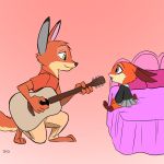  adolescent bed brother canine clothing disney fan_character female fox guitar hybrid lagomorph male mammal musical_instrument rabbit school_uniform shirt sibling sister size_difference skeletonguys-and-ragdolls uniform violet_(zootopia) young zootopia 