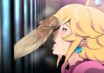  1girl after_fellatio bangs blonde_hair blue_eyes blush cell censored cum cum_in_mouth cum_on_hair cum_string earrings erection facial gureko_rouman highres indoors lips lipstick long_hair looking_at_another mosaic_censoring nintendo open_mouth penis pink_lips princess_peach sidelocks solo_focus stud_earrings super_mario_bros. sweatdrop through_wall upper_body 
