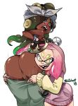  anus ass commentary crown dark_skin do-rag dress embarrassed face_in_ass from_behind highres hime_(splatoon) iida_(splatoon) jewelry looking_back mole mole_on_ass mole_under_mouth multiple_girls no_panties pants_pull pulled_by_another pussy radlionheart ring splatoon_(series) splatoon_2 splatoon_2:_octo_expansion sweater sweater_dress tentacle_hair thumb_ring uncensored yuri 