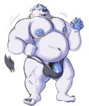  2018 anthro balls bear belly biceps bulge claws clothed clothing digital_media_(artwork) fur half-erect hi_res huge_muscles hyper hyper_nipples jewelry male mammal musclegut muscular necklace nipples open_mouth pecs penis piercing polar_bear shaded sharp_teeth skimpy solo standing stocky surprise tcw teeth topless underwear 