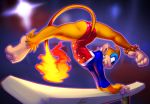  2018 anthro butt clothed clothing elpatrixf female fire fur gymnastics handstand monferno nintendo orange_fur pok&eacute;mon pok&eacute;mon_(species) solo spread_legs spreading video_games 