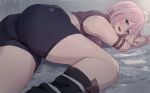  armlet ass bad_id bad_pixiv_id bed final_fantasy final_fantasy_xiii highres kumamoto_nomii-kun lightning_farron looking_at_viewer lying open_mouth pink_hair short_shorts shorts solo 