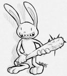  2015 anthro club_(weapon) hauntzor lagomorph male mammal max_(sam_and_max) melee_weapon monochrome rabbit sam_and_max solo spiked_club teeth weapon 