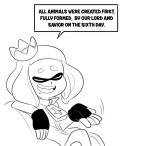  cephalopod clothing comic crown cubewatermelon cute_fangs domino_mask eyebrows eyes_closed fangs female fingerless_gloves gloves humanoid inkling marine mask mole_(marking) monochrome nintendo not_furry open_mouth pearl_(splatoon) religion simple_background sitting splatoon splatoon_2 tentacle_hair tentacles text video_games white_background zipper 