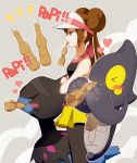  black_legwear blue_eyes breasts brown_hair deino_(pokemon) double_bun gen_5_pokemon kouri legwear_under_shorts long_hair mei_(pokemon) pantyhose papico_(ice_cream) pokemon pokemon_(creature) pokemon_(game) pokemon_bw2 shorts small_breasts twintails very_long_hair yamask yellow_shorts 