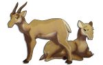  2017 antelope brown_body brown_eyes brown_hooves brown_horn cloven_hooves countershade_face countershade_leg countershade_torso countershading digital_drawing_(artwork) digital_media_(artwork) digitigrade duo eyelashes female feral full-length_portrait half-closed_eyes hooves horn lying male mammal nude on_front portrait quadruped ridged_horn saiga_antelope shadow short_tail side_view simple_background standing tan_body tan_countershading tan_tail trunk two_tone_body unimpressed white_background xashleymx 