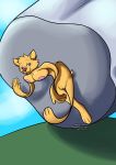  2017 3_toes 5_fingers anthro boulder breasts canine detailed_background digital_drawing_(artwork) digital_media_(artwork) female flat_(disambiguation) flattening fox fur grass hair hi_res invalid_tag mammal nature naughtygryph nipples nude outside paws pussy rock sky smile solo toes 