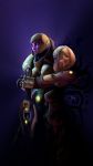  1girl alien armor battleborn breastplate full_armor galilea helmet purple_skin sword yellow_eyes 