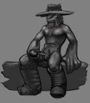  2014 5_fingers alien anthro balls big_hands big_penis biped boots chest_tuft clothing digital_drawing_(artwork) digital_media_(artwork) erection footwear front_view full-length_portrait fur grey_background greyscale hat humanoid_penis jormungand_(artist) male mammal masturbation monochrome mostly_nude muscular muscular_male navel nipples oddworld pecs penile_masturbation penis portrait pubes simple_background sitting solo steef stranger&#039;s_wrath stranger_(stranger&#039;s_wrath) tuft 