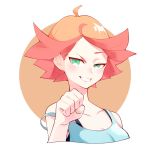  amanda_o'neill blush fist_bump green_eyes grin kyougetsu_(junrai) little_witch_academia looking_at_viewer orange_hair short_hair smile solo sports_bra strap_slip tank_top 