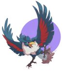  alphakupo anisodactyl avian beak blue_feathers countershading feathered_wings feathers honchkrow nintendo open_mouth pink_tongue pok&eacute;mon pok&eacute;mon_(species) red_eyes red_feathers talons tongue video_games white_feathers wings yellow_beak 