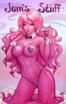  aroma_sensei artist_name ass_visible_through_thighs blue_eyes borrowed_character bow bowtie breasts contrapposto covered_nipples cup detached_collar drink drinking_glass goo_girl heart_pasties highres large_breasts light_smile lips long_hair looking_at_viewer monster_girl navel original pasties pink_hair pink_skin slime solo standing string_panties very_long_hair wrist_cuffs 