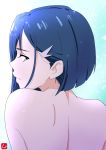  absurdres back bare_back blue_hair chris_re5 closed_mouth darling_in_the_franxx from_behind green_eyes hair_ornament hairclip highres ichigo_(darling_in_the_franxx) looking_at_viewer looking_back short_hair solo upper_body 