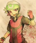  alternate_costume angry black_hair fingerless_gloves gloves hat male_focus open_mouth pokemon pokemon_special popped_collar red_eyes ruby_(pokemon) short_sleeves solo sumeshi_(yohchanfuku) 