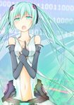  absurdres an_(angular-angler) aqua_eyes aqua_hair bad_id bad_pixiv_id binary fingerless_gloves gloves hatsune_miku hatsune_miku_(append) highres long_hair music open_mouth singing solo tears very_long_hair vocaloid vocaloid_append 