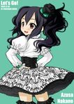  black_hair brown_eyes dress frills hat hecha highres k-on! let's_go! long_hair looking_back mini_hat mini_top_hat nakano_azusa ponytail solo thighhighs top_hat wavy_hair 