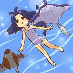  :t alternate_color_school_swimsuit antenna_hair barefoot blush_stickers from_below gen_2_pokemon grey_swimsuit hitec mantine mecha moemon one-piece_swimsuit open_mouth personification pokemon pokemon_(creature) ponytail school_swimsuit sinker smile swimsuit water zoids 