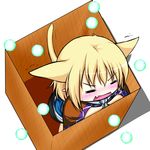  =_= animal_ears blonde_hair blush box cat_ears cat_tail chibi danmaku extra_ears fang for_adoption hoshizuki_(seigetsu) in_box in_container kemonomimi_mode mizuhashi_parsee pointy_ears puru-see scarf solo tail touhou trembling 