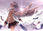  2d angel_beats! blazer closed_eyes dissolving feathers glint jacket long_hair school_uniform silver_hair solo sun tenshi_(angel_beats!) wind wings 