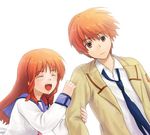  1girl angel_beats! asako brother_and_sister closed_eyes long_hair lowres orange_eyes otonashi_(angel_beats!) otonashi_hatsune school_uniform siblings 