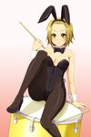  animal_ears breasts brown_eyes brown_hair bunny_ears bunnysuit drum drumsticks image_sample instrument k-on! medium_breasts pantyhose pixiv_sample short_hair solo surume_(clavis) tainaka_ritsu 