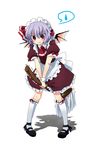  alternate_costume apron bat_wings blush bow broom enmaided fang highres kanzakin lavender_hair maid maid_headdress mary_janes mop neckerchief purple_hair red_eyes remilia_scarlet shoes short_hair solo touhou waist_apron wings 