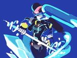  aile armor blue_eyes bodysuit glowing helmet ice neon_trim rockman rockman_zx shigehiro_(hiroi_heya) solo 
