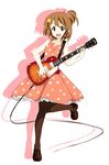  alternate_hairstyle dress gibson guitar hamao hirasawa_yui instrument k-on! les_paul pantyhose plectrum polka_dot ponytail simple_background solo 
