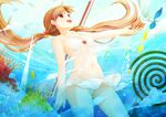  ahira_yuzu bikini brown_eyes brown_hair coral drinking_straw fish highres long_hair mosquito_coil original skirt solo swimsuit twintails 