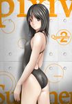  absurdres ass black_eyes black_hair competition_swimsuit freckles highres kirin404 looking_back one-piece_swimsuit original short_hair solo swimsuit 