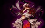  blonde_hair eyes gap glowing glowing_eyes hat highres long_hair nanahara_fuyuki one_eye_closed outstretched_arm red_eyes solo touhou wallpaper yakumo_yukari 