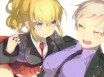  bad_id bad_pixiv_id blonde_hair brass_knuckles imai_taki multiple_girls necktie ponytail silver_hair skirt umineko_no_naku_koro_ni ushiromiya_jessica ushiromiya_kyrie weapon 