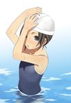  face flat_chest hands mattaku_mousuke one-piece_swimsuit original solo swim_cap swimsuit 