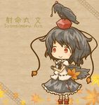  akihiyo animal animal_on_head bird bird_on_head black_hair black_wings blush camera character_name chibi crow fan geta hat hauchiwa image_sample leaf looking_away maple_leaf md5_mismatch on_head pixiv_sample red_eyes shameimaru_aya short_hair smile solo standing tengu-geta tokin_hat touhou wings 