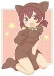  animal_costume animal_ears bad_id bad_pixiv_id brown_eyes collar dog_ears gloves idu_michito kneeling marui_futaba mitsudomoe open_mouth pose red_hair short_hair short_twintails solo spiked_collar spikes twintails 