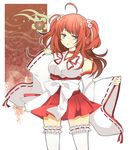  adapted_uniform blue_eyes breasts choker cosplay garters hair_bobbles hair_ornament japanese_clothes large_breasts lolita_fashion long_hair melt_(artist) miko red_hair ribbon ribbon-trimmed_ornament ribbon-trimmed_sleeves ribbon_trim skirt solo thighhighs two_side_up umineko_no_naku_koro_ni ushiromiya_ange wa_lolita 