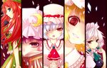 bad_id bad_pixiv_id blonde_hair bow braid china_dress chinese_clothes column_lineup dress flandre_scarlet hat hong_meiling ichi-natsu izayoi_sakuya multiple_girls open_mouth patchouli_knowledge red_eyes remilia_scarlet short_hair side_ponytail touhou vampire wings 