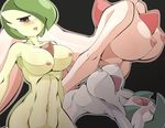  blush breasts closed_eyes cosplay gardevoir gen_3_pokemon green_hair large_breasts nipples no_humans personification pokemon red_eyes source_request sweat uranoyoru 