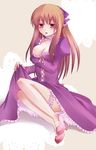  bad_id bad_pixiv_id blush breasts brown_hair choker dress hair_ribbon high_heels lace leg_garter long_hair medium_breasts nipples open_mouth pandora_hearts pink_eyes ribbon sharon_rainsworth shoes sitting solo tia_(cocorosso) 