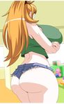  ass blonde_hair breasts crossed_arms curvy diva_mizuki folded_arms from_behind gravion huge_ass huge_breasts juubee jyubei mai-h mizuki_tachibana ponytail short_shorts shorts tachibana_mizuki thick_thighs thighs 