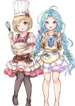  ;d apron bare_shoulders barefoot beige_apron black_footwear black_legwear blonde_hair blue_eyes blue_hair blush boots brown_eyes chef_hat djeeta_(granblue_fantasy) frilled_apron frills granblue_fantasy green_ribbon hair_ornament hair_ribbon hairclip hat head_tilt ladle long_hair low_twintails lyria_(granblue_fantasy) mixing_bowl multiple_girls one_eye_closed open_mouth pink_skirt puffy_short_sleeves puffy_sleeves ribbon shirt short_hair short_sleeves simple_background skirt smile spatula thigh_boots thighhighs thighlet toque_blanche twintails very_long_hair wataame27 whisk white_apron white_background white_hat white_shirt 