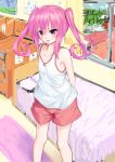  2018 arms_behind_back curly_hair dated highres long_hair nana_asta_deviluke open_mouth pink_eyes pink_hair pink_shorts shorts signature sketch solo to_love-ru traveler_(artbbt) twintails vest white_vest 