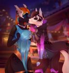  2017 anthro black_nose blurred_background breasts brown_hair canine clothed clothing digital_media_(artwork) dog duo eyewear female goggles hair kissing kristiana_puff mammal orange_hair tongue 