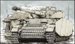 border commentary_request day graphite_(medium) ground_vehicle house mechanical_pencil military military_vehicle motor_vehicle no_humans original panzerkampfwagen_iv pencil sumisi tank traditional_media world_war_ii 
