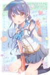  bangs birthday blue_hair blush character_name commentary_request dated fingerless_gloves gloves hair_between_eyes happy_birthday heart highres kneeling koron_(nekomeron) long_hair looking_at_viewer love_live! love_live!_school_idol_festival love_live!_school_idol_project low_ponytail open_mouth skirt solo sonoda_umi star strapless visor_cap yellow_eyes 